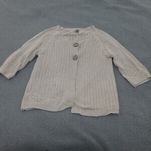 Chicos Sweater Womens 3 Cardigan Silk Blend Knit Open Cream 3/4 Sleeve Office